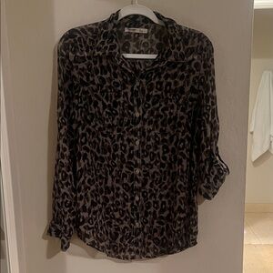 Old Navy Black and Brown Leopard Print Button-Down Shirt